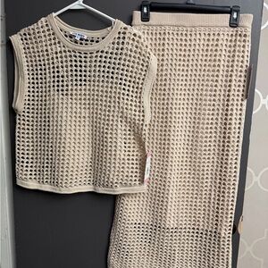 Steve Madden Cream Crochet Knit Top and Skirt Set